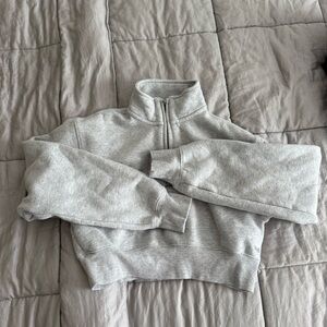 TNA Heather Gray Women's Quarter Zip Crop Sweatshirt